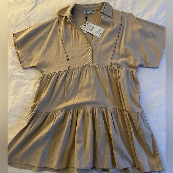NWT Zara Linen Blend Lace Trim Dress - Picture 2 of 3